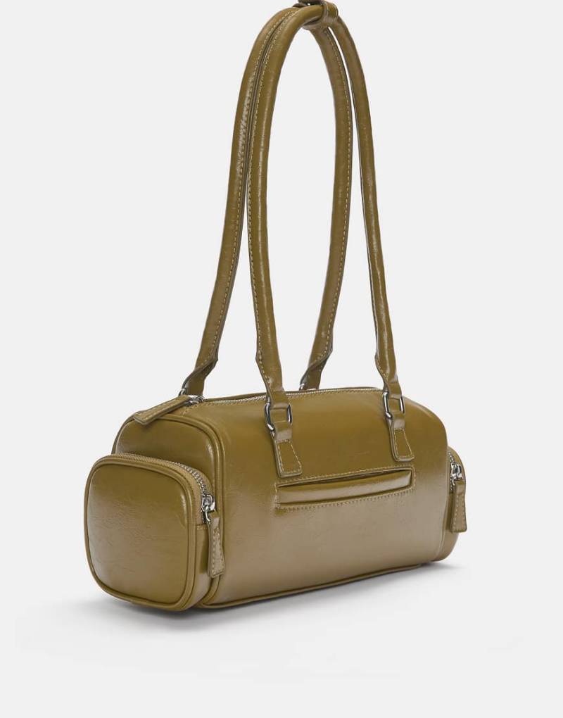 Pull & Bear - Retro-Schultertasche in Khaki mit Fächern-Bunt von Pull & Bear