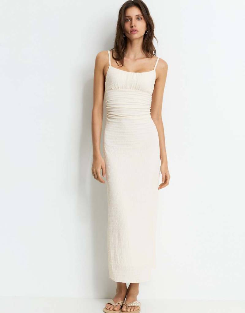 Pull & Bear - Rustikales Midikleid in Beige-Neutral von Pull & Bear