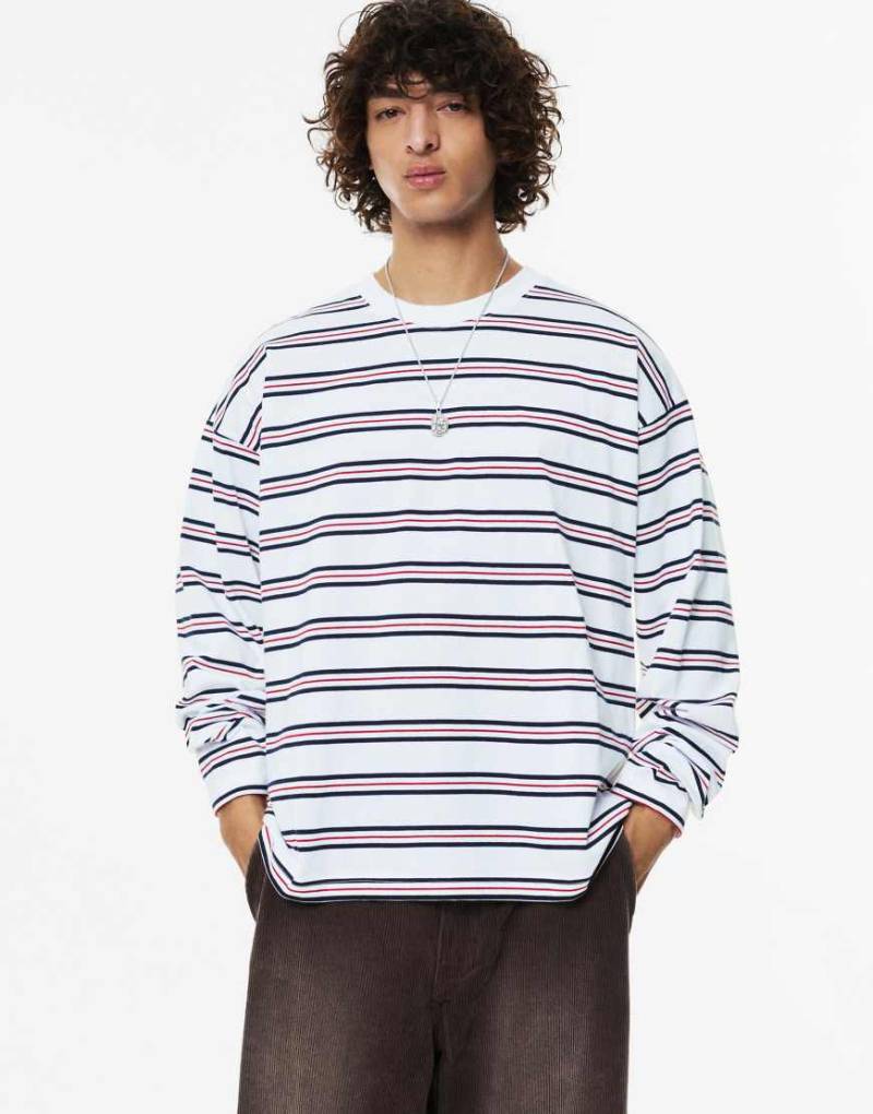 Pull & Bear - STWD - Gestreiftes T-Shirt in Weiß von Pull & Bear