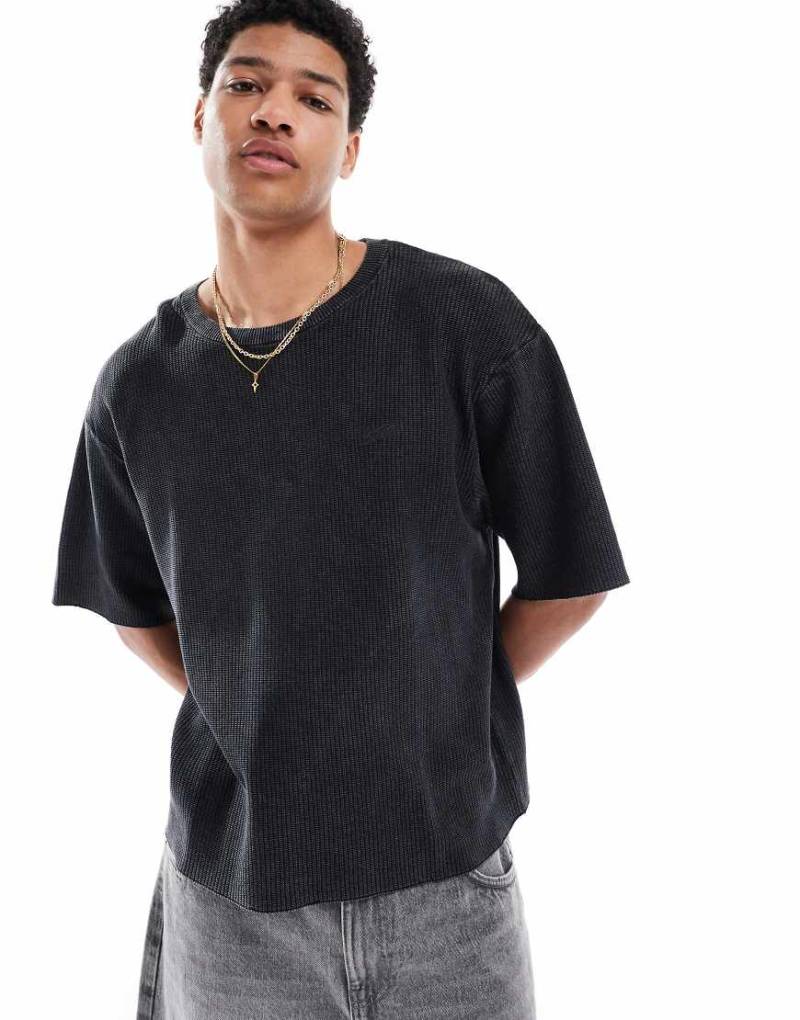 Pull & Bear - STWD - Oversize-T-Shirt in verwaschenem Grau mit Waffelstruktur von Pull & Bear