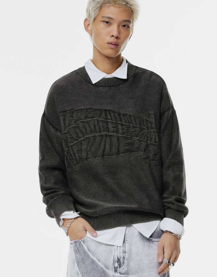 Pull & Bear - STWD - Pullover in schwarzer Acid-Waschung von Pull & Bear