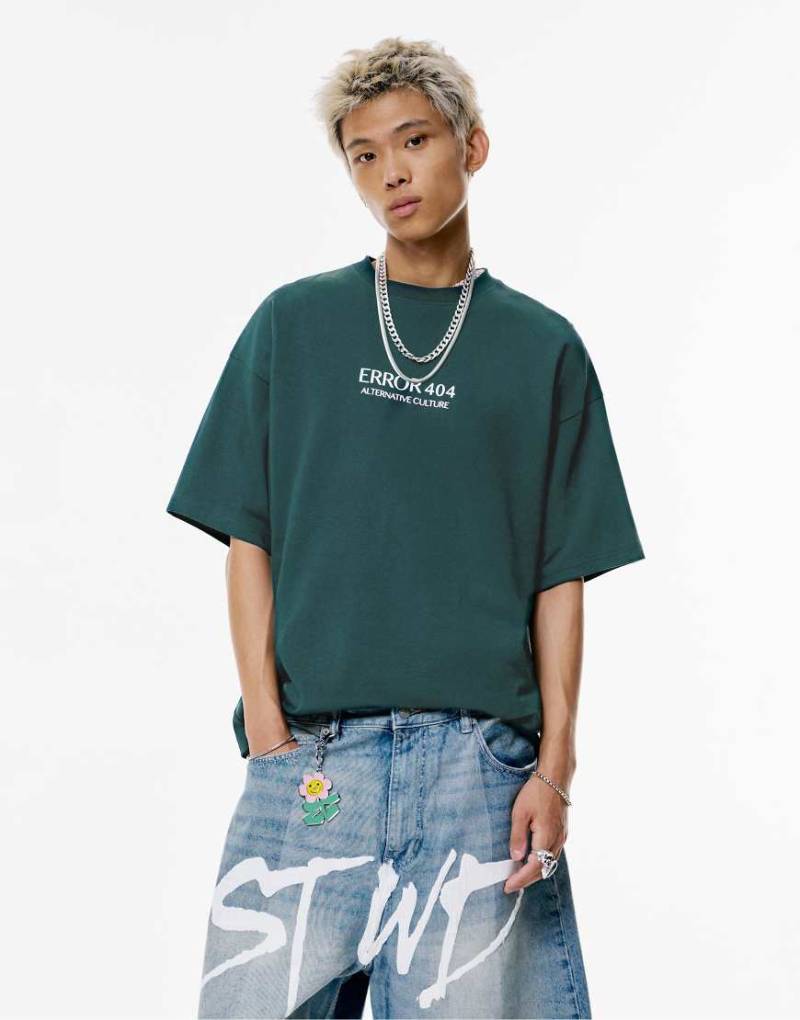 Pull & Bear - STWD - T-Shirt in Grün mit „Error 404"-Print von Pull & Bear
