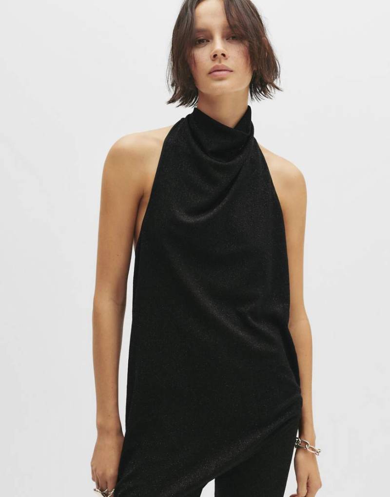 Pull & Bear - Schimmerndes Neckholder-Oberteil in Schwarz von Pull & Bear
