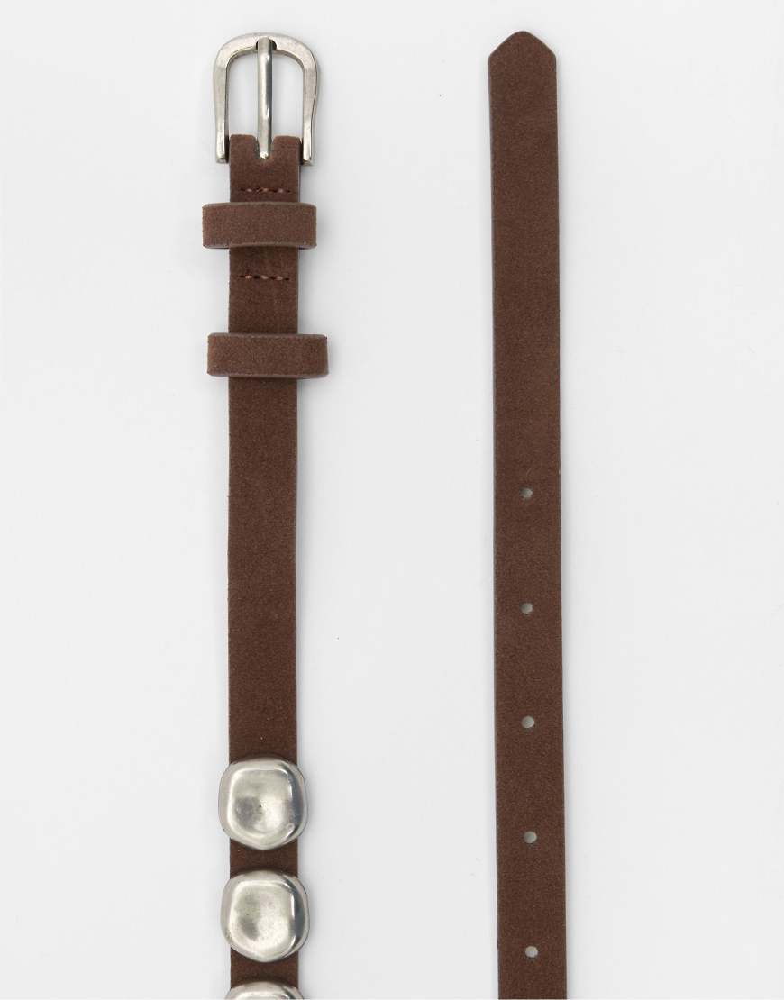 Pull & Bear - Schmaler Gürtel in Braun mit Metalldetails-Brown von Pull & Bear