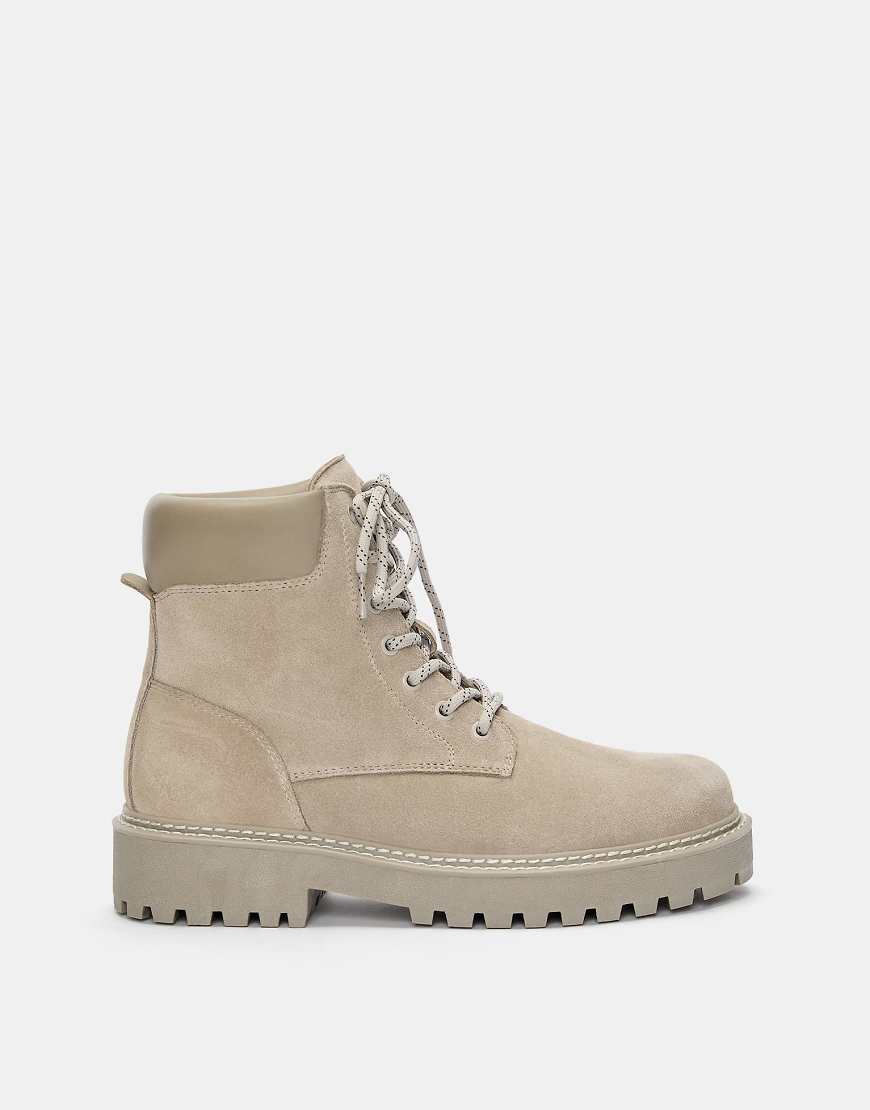 Pull & Bear - Schnürstiefel aus Leder in Ecru-Weiß von Pull & Bear