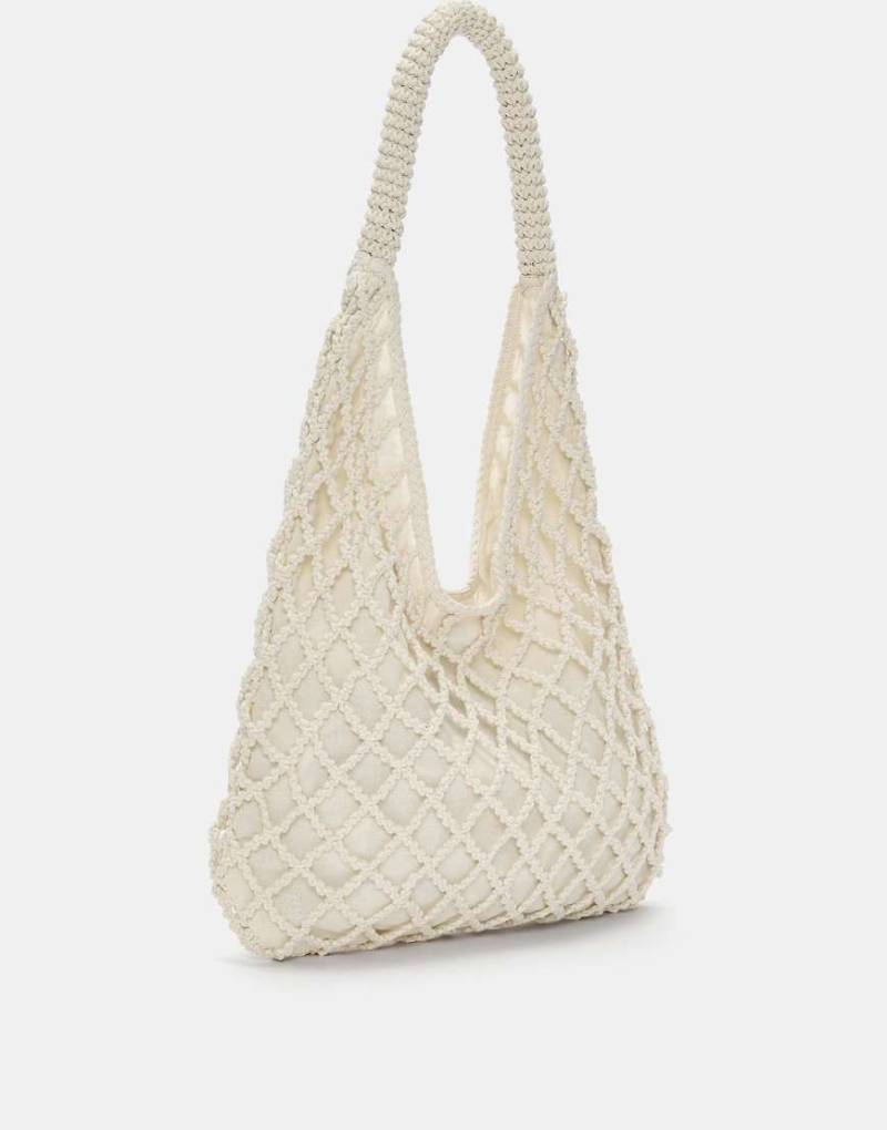 Pull & Bear - Schultertasche aus Netzstoff in Ecru-Weiß von Pull & Bear