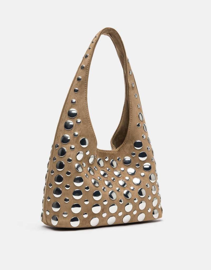 Pull & Bear - Schultertasche in Braun mit Nietenbesatz-Brown von Pull & Bear