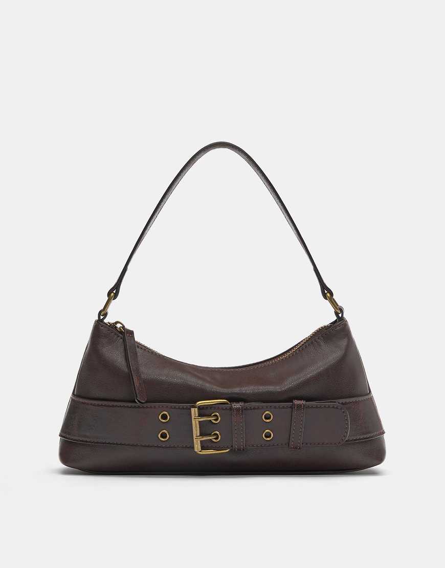 Pull & Bear - Schultertasche in Braun mit Schnalle-Brown von Pull & Bear
