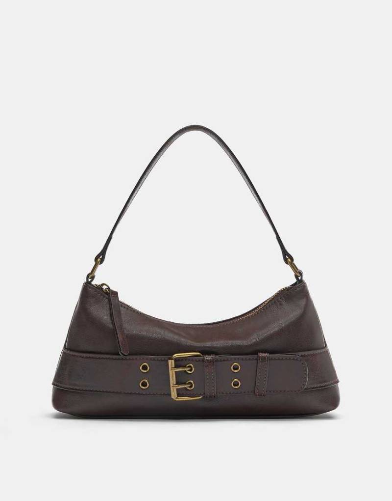 Pull & Bear - Schultertasche in Braun mit Schnalle-Brown Pull & Bear - Schultertasche in Braun mit Schnalle-Brown von Pull & Bear
