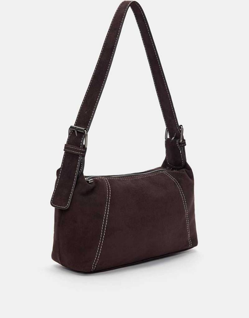 Pull & Bear - Schultertasche in Braun mit Ziernaht-Brown von Pull & Bear