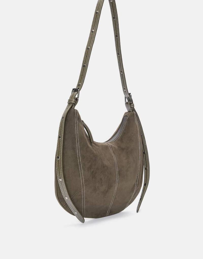 Pull & Bear - Schultertasche in Khaki mit Steppnähten-Grün von Pull & Bear
