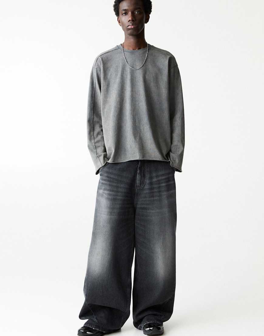 Pull & Bear - Sehr weit geschnittene Jeans in verblichenem Schwarz-Grau von Pull & Bear