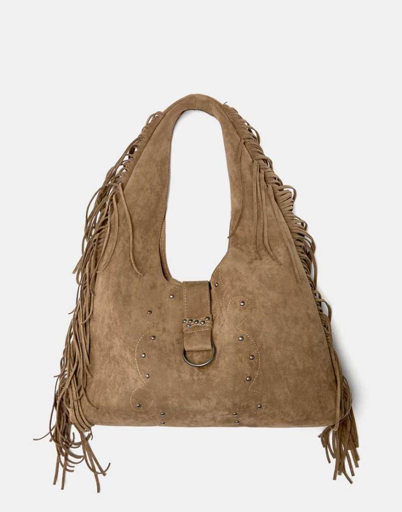 Pull & Bear - Shopper in Braun mit Fransen von Pull & Bear