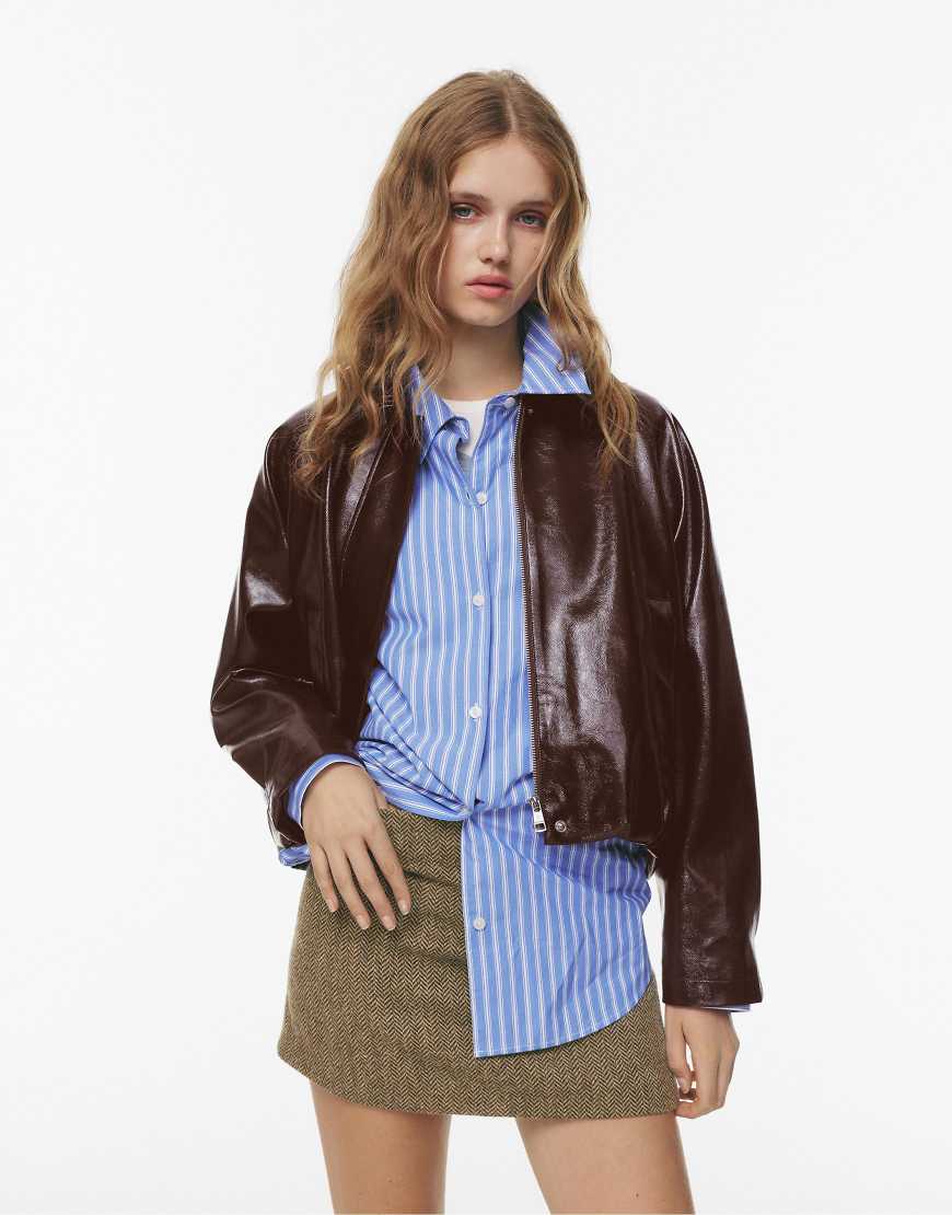 Pull & Bear - Skort in Braun mit Fischgrätmuster-Brown von Pull & Bear