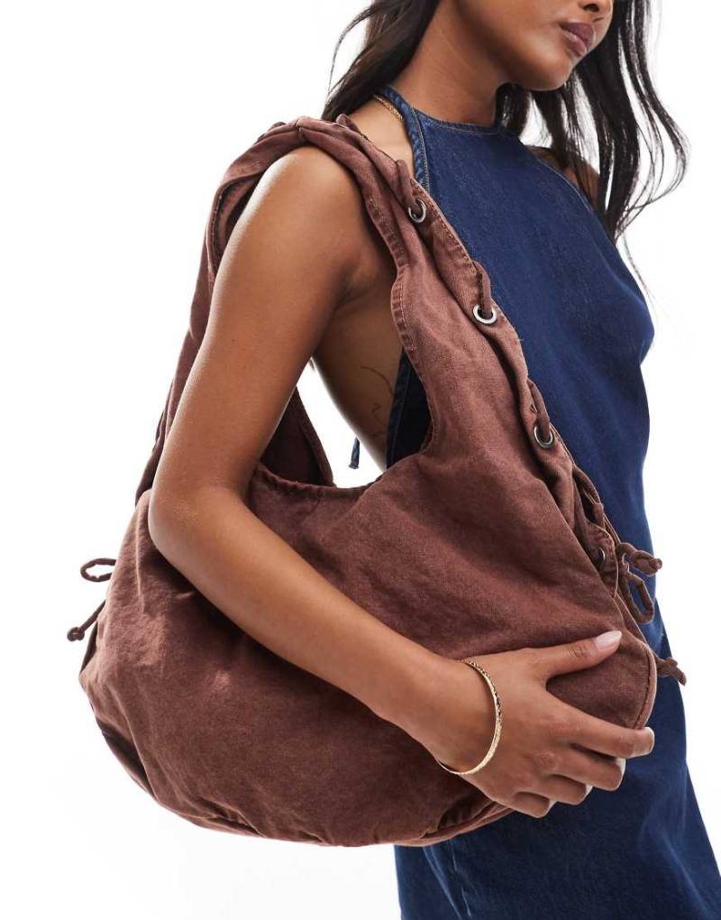 Pull & Bear - Stofftasche in Braun mit Spitzendetail von Pull & Bear