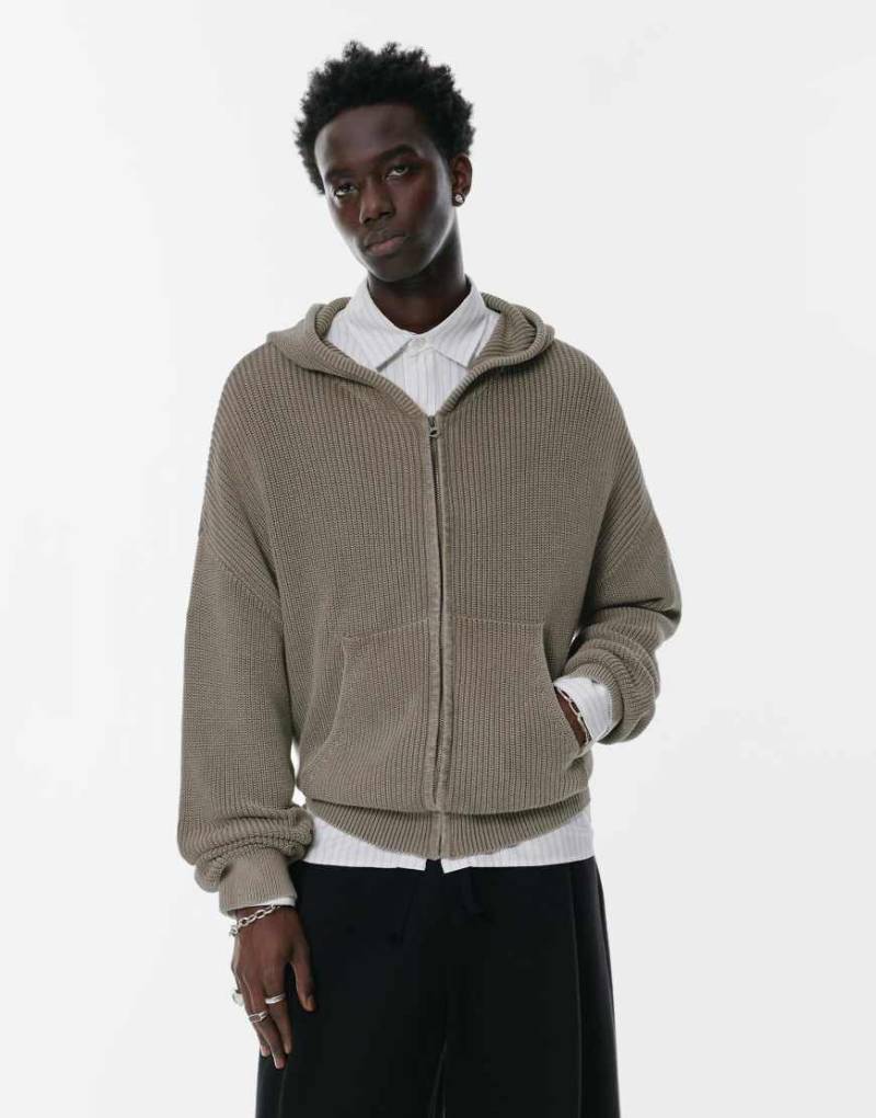 Pull & Bear - Strickjacke in Grau mit Kapuze und Reißverschluss von Pull & Bear