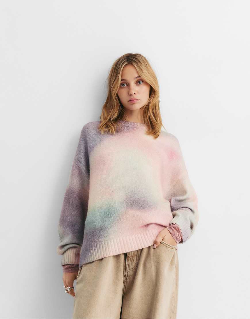 Pull & Bear - Strickpullover in Rosa mit Batikmuster von Pull & Bear