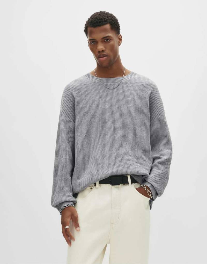 Pull & Bear - Strickpullover in grau meliert mit Waffelstruktur von Pull & Bear