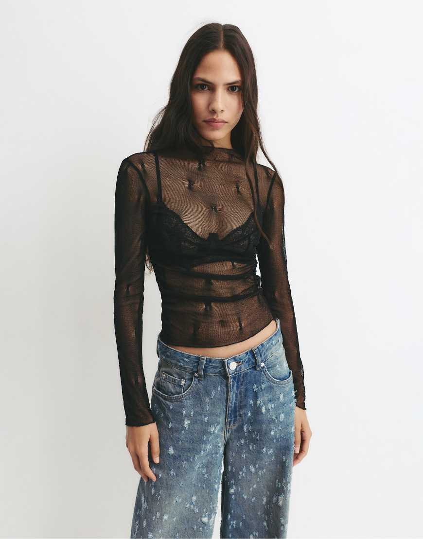 Pull & Bear - Strukturiertes T-Shirt in Schwarz von Pull & Bear