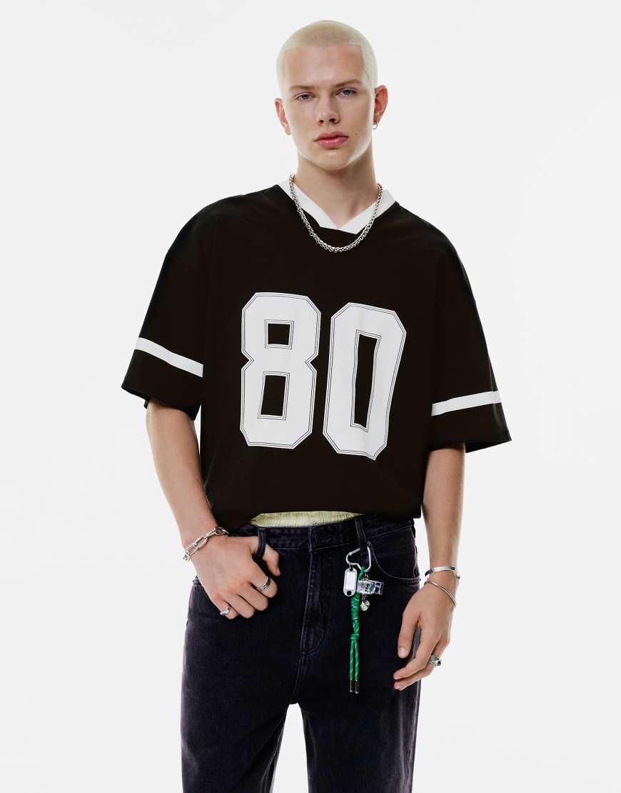 Pull & Bear - Stwd 80 - Hockey-T-Shirt in Schwarz von Pull & Bear