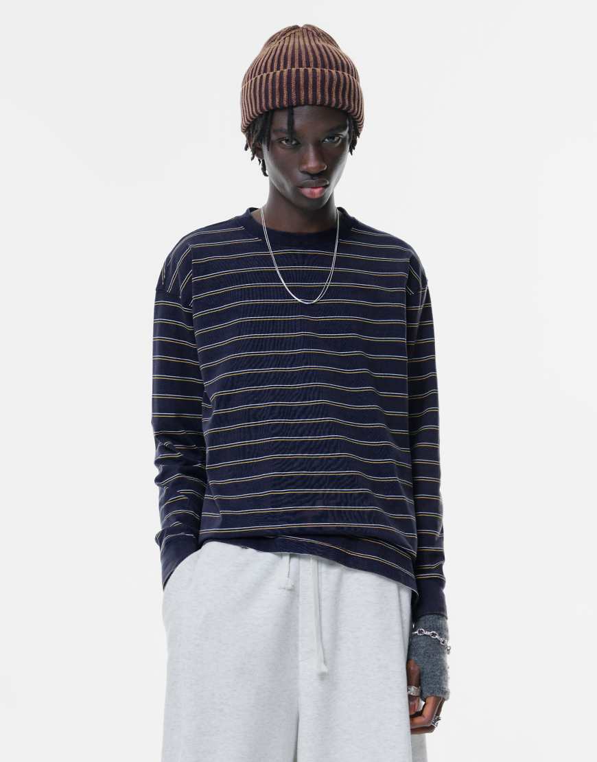 Pull & Bear - Stwd - Gestreiftes T-Shirt in Blau von Pull & Bear