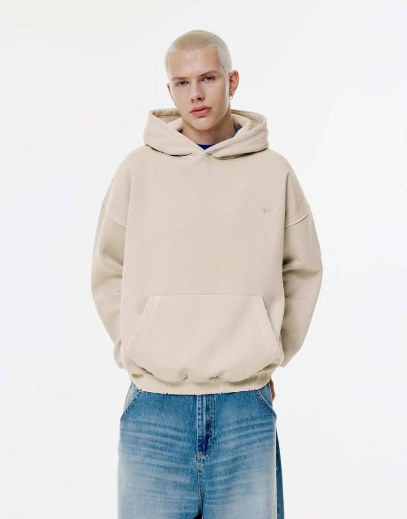 Pull & Bear - Stwd - Verblasster Kapuzenpullover in Beige-Neutral von Pull & Bear