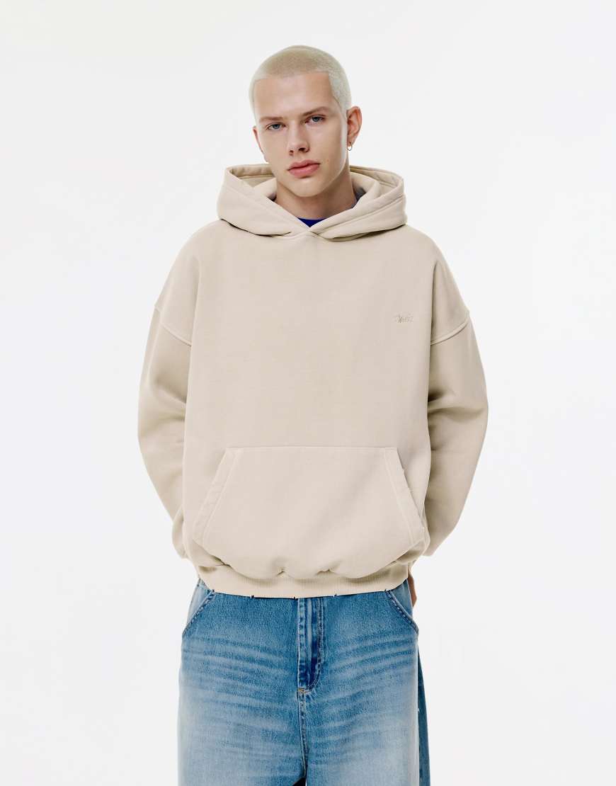 Pull & Bear - Stwd - Verblasster Kapuzenpullover in Beige-Neutral von Pull & Bear