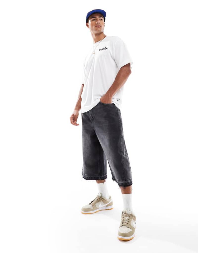 Pull & Bear - Superweite Jorts in Schwarz im Used-Look von Pull & Bear