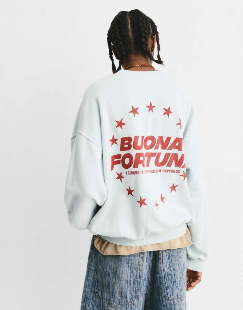 Pull & Bear - Sweatshirt in Blassblau mit Stern-Print von Pull & Bear