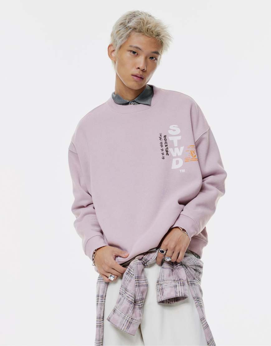 Pull & Bear - Sweatshirt in Maulbeere mit „STWD"-Gebäude-Print-Lila von Pull & Bear