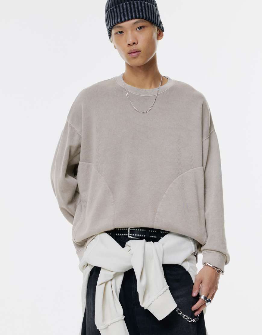 Pull & Bear - Sweatshirt in Sand mit Seitentaschen und Einsätzen-Neutral von Pull & Bear