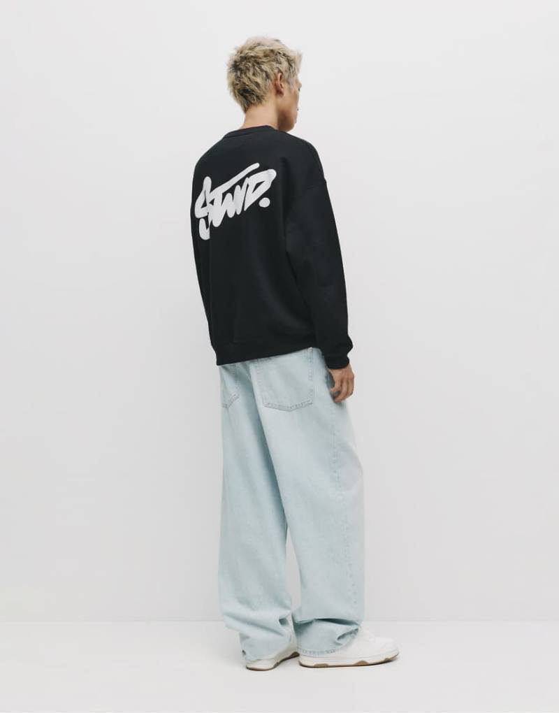 Pull & Bear - Sweatshirt in Schwarz mit Rundhalsausschnitt und „STWD"-Print von Pull & Bear