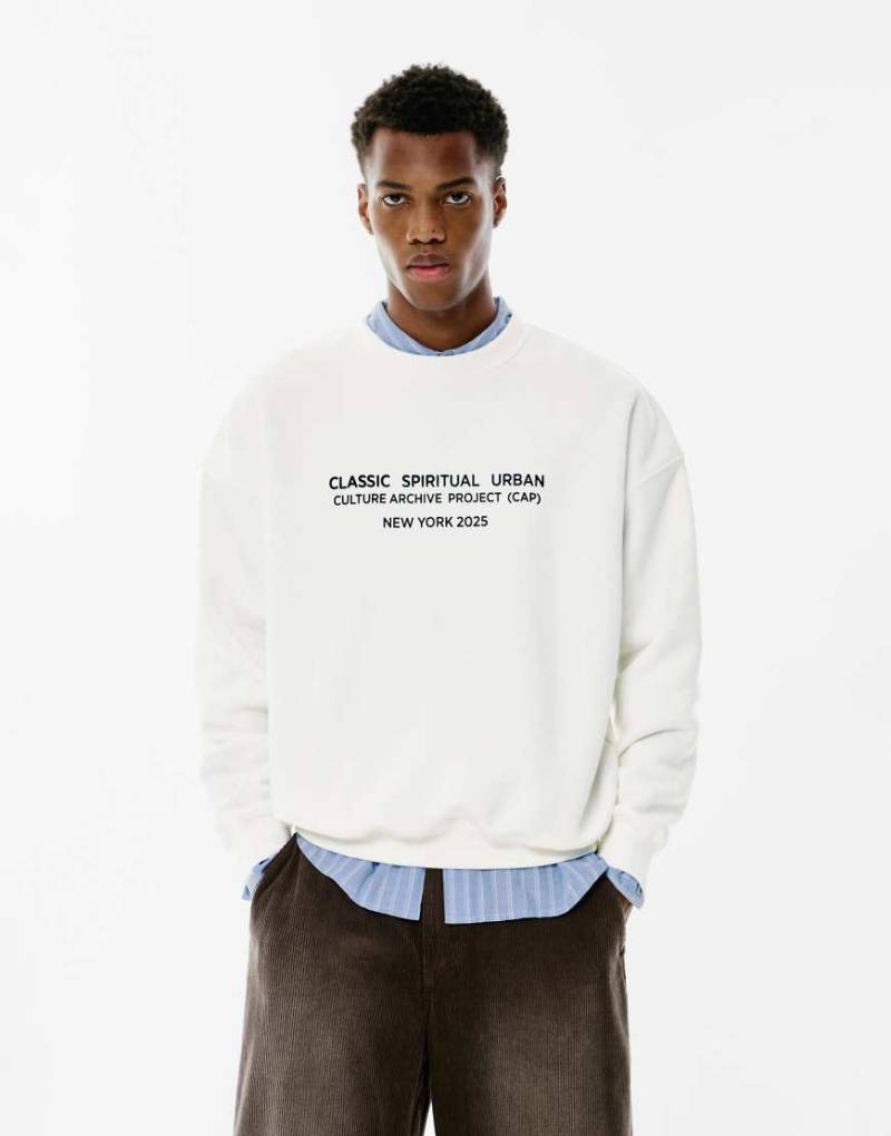 Pull & Bear - Sweatshirt in Wollweiß mit Slogan von Pull & Bear