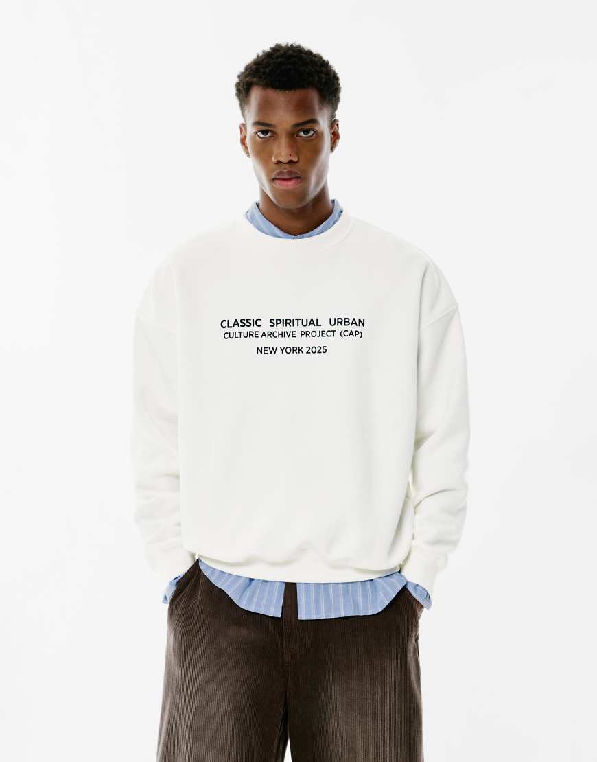 Pull & Bear - Sweatshirt in Wollweiß mit Slogan von Pull & Bear