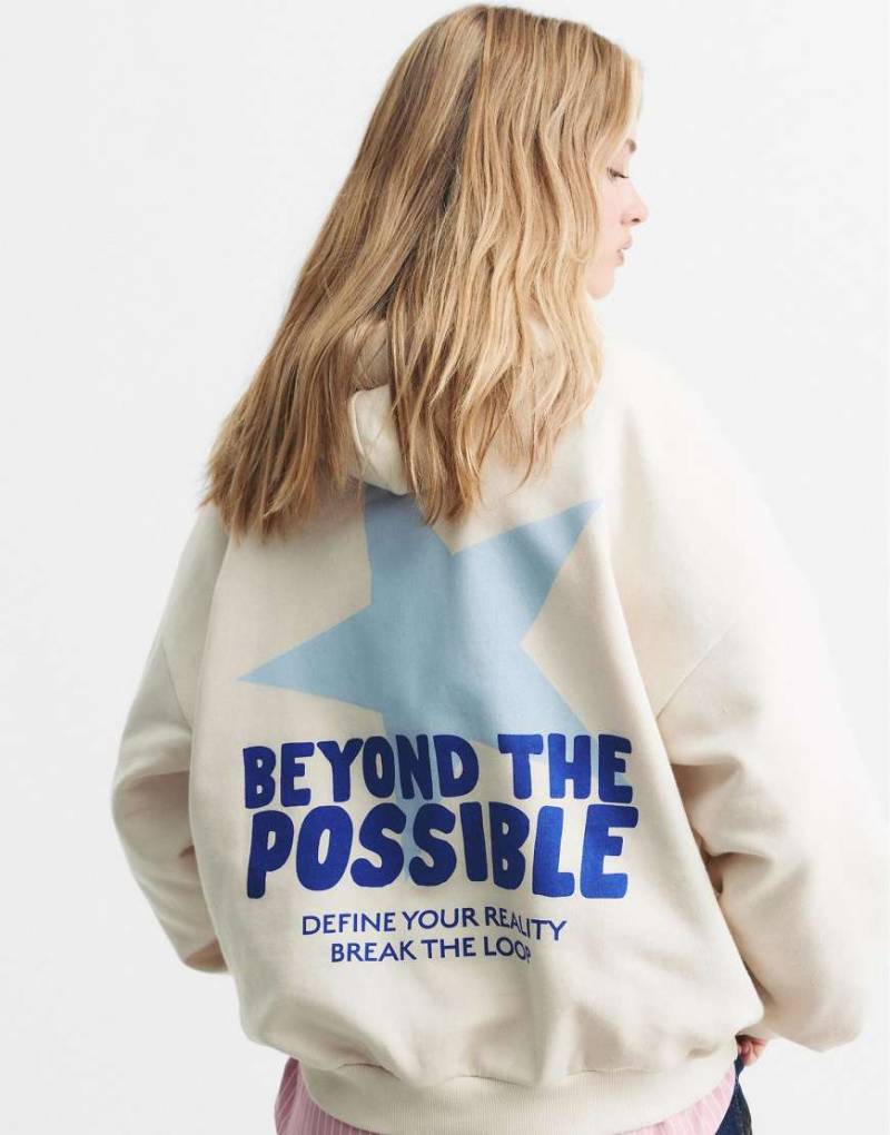 Pull & Bear - Sweatshirt in blassem Ecru mit Stern-Print-Neutral von Pull & Bear