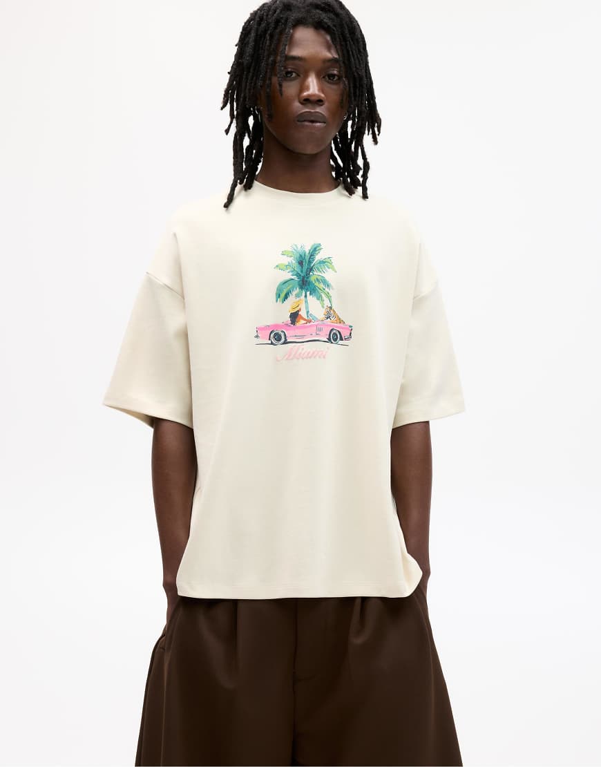 Pull & Bear - T-Shirt in Beige mit Miami-Tiger-Print-Neutral Pull & Bear - T-Shirt in Beige mit Miami-Tiger-Print-Neutral von Pull & Bear