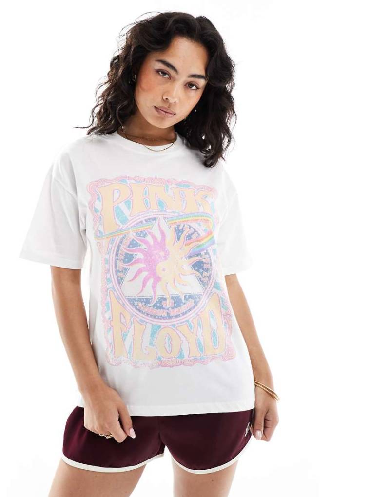 Pull & Bear - T-Shirt in Ecru mit „Pink Floyd"-Print-Weiß von Pull & Bear