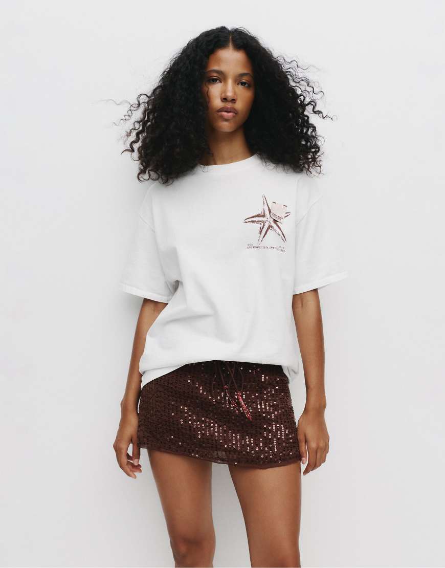 Pull & Bear - T-Shirt in Eisweiß mit Seestern-Print von Pull & Bear