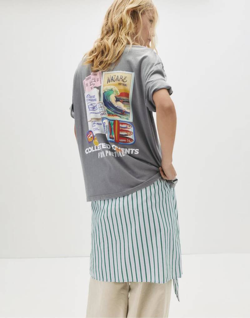 Pull & Bear - T-Shirt in Grau mit „Past Summer Archives"-Print von Pull & Bear