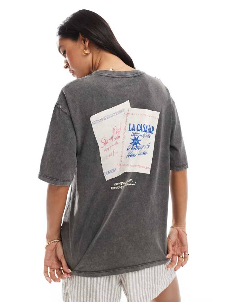 Pull & Bear - T-Shirt in Grau mit Servietten-Grafik von Pull & Bear