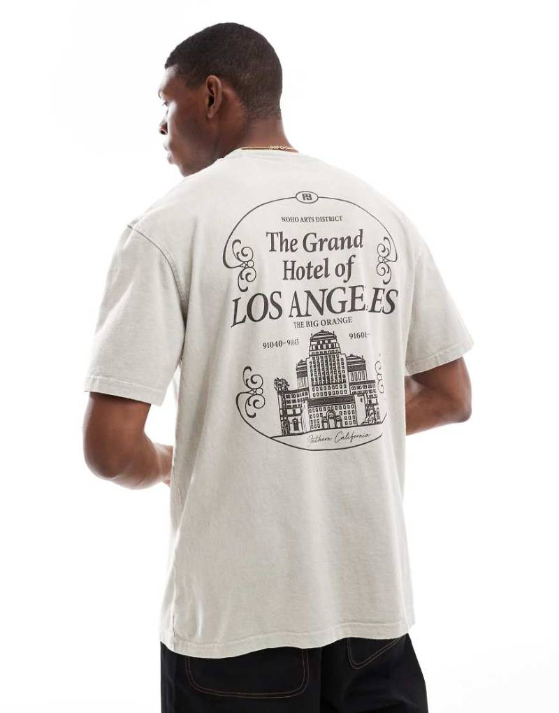 Pull & Bear - T-Shirt in Hellgrau mit „Los Angeles"-Grafikprint von Pull & Bear