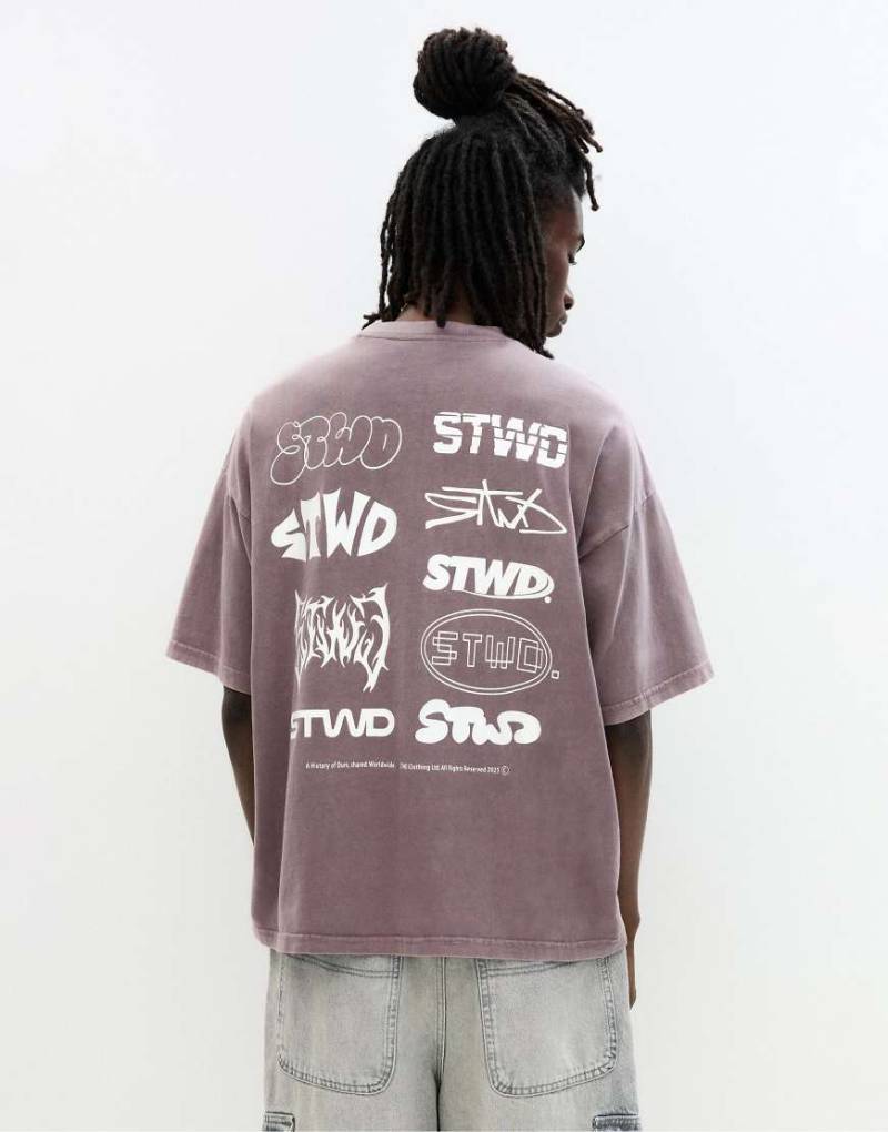 Pull & Bear - T-Shirt in Maulbeerrot mit „STWD"-Logo-Lila von Pull & Bear