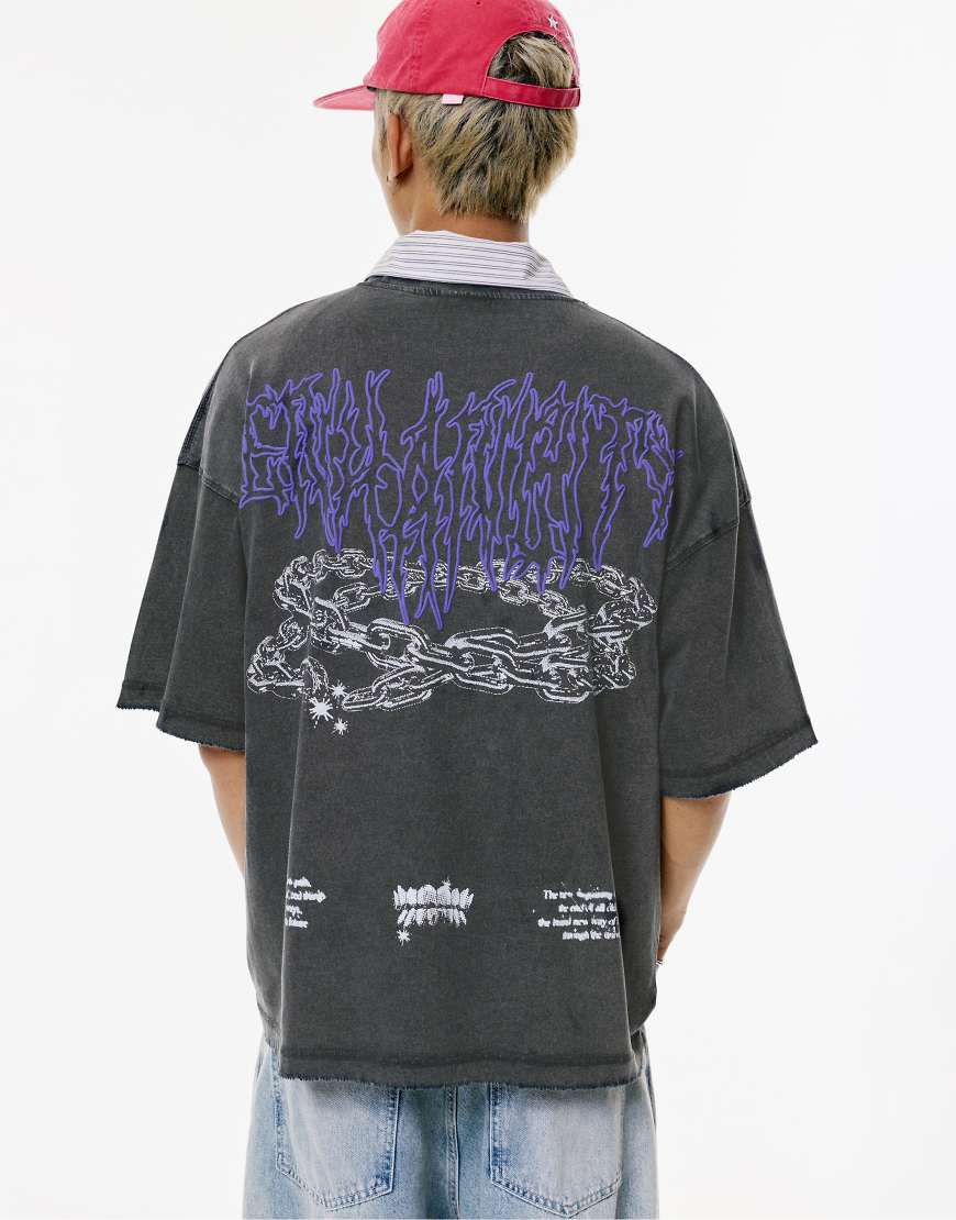 Pull & Bear - T-Shirt in Schwarz mit „STWD"-Kettenprint von Pull & Bear