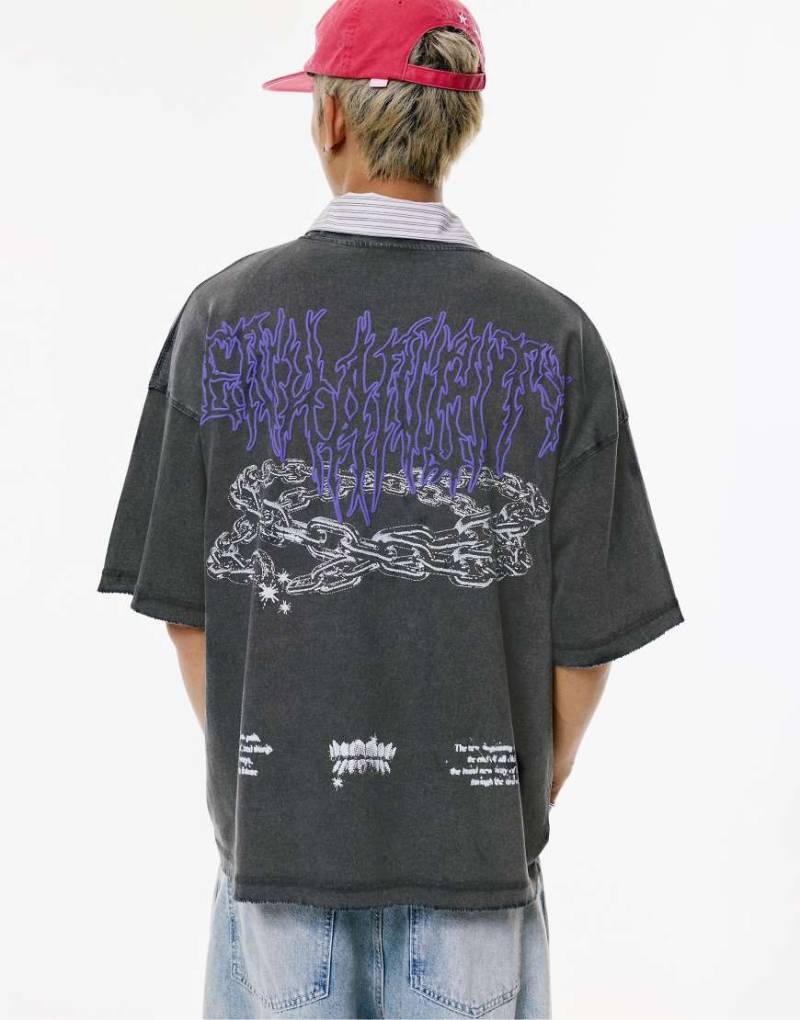 Pull & Bear - T-Shirt in Schwarz mit „STWD"-Kettenprint von Pull & Bear