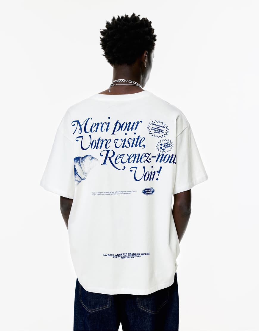 Pull & Bear - T-Shirt in Weiß mit Croissant-Print von Pull & Bear