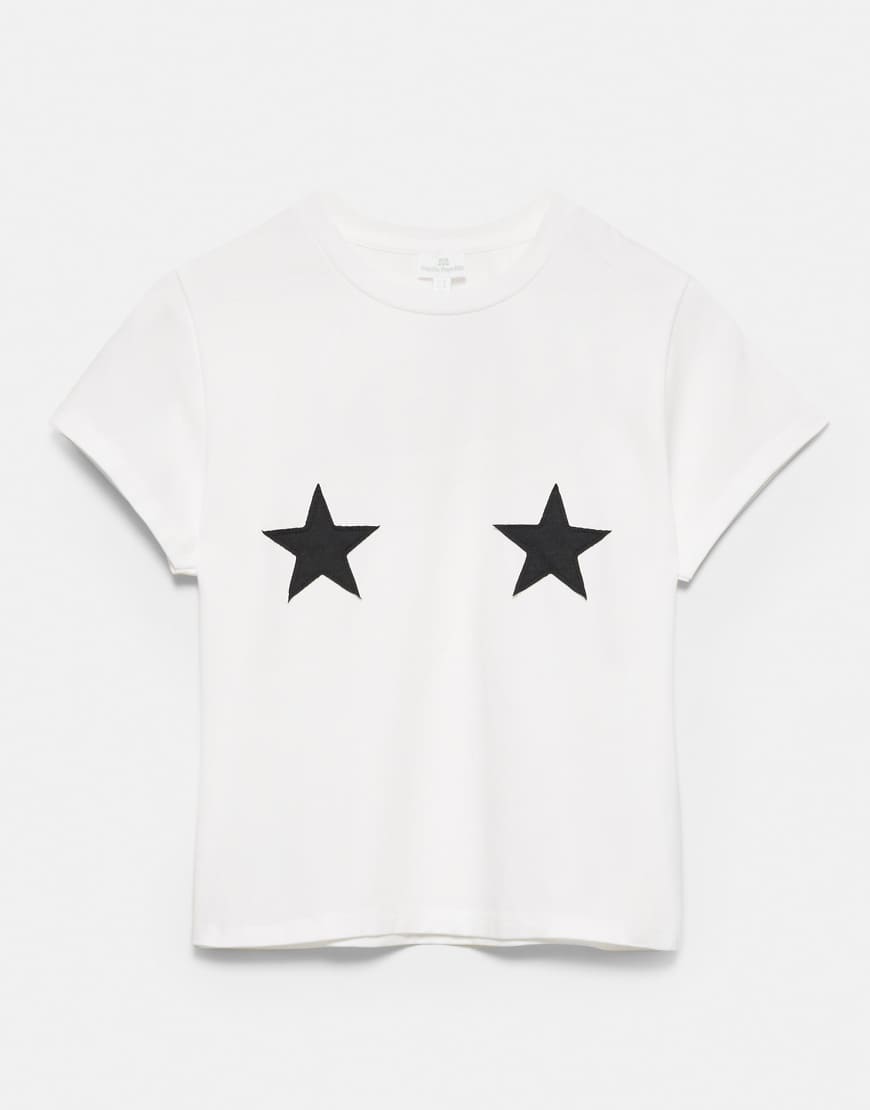 Pull & Bear - T-Shirt in kühlem Weiß mit Stern-Print von Pull & Bear