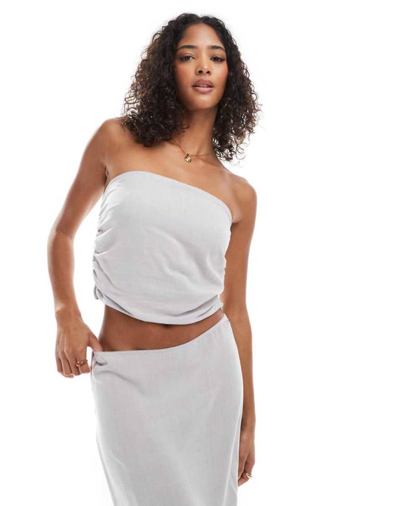 Pull & Bear - Trägerloses Oberteil in steinbeiger Leinenoptik, Kombiteil-Neutral von Pull & Bear