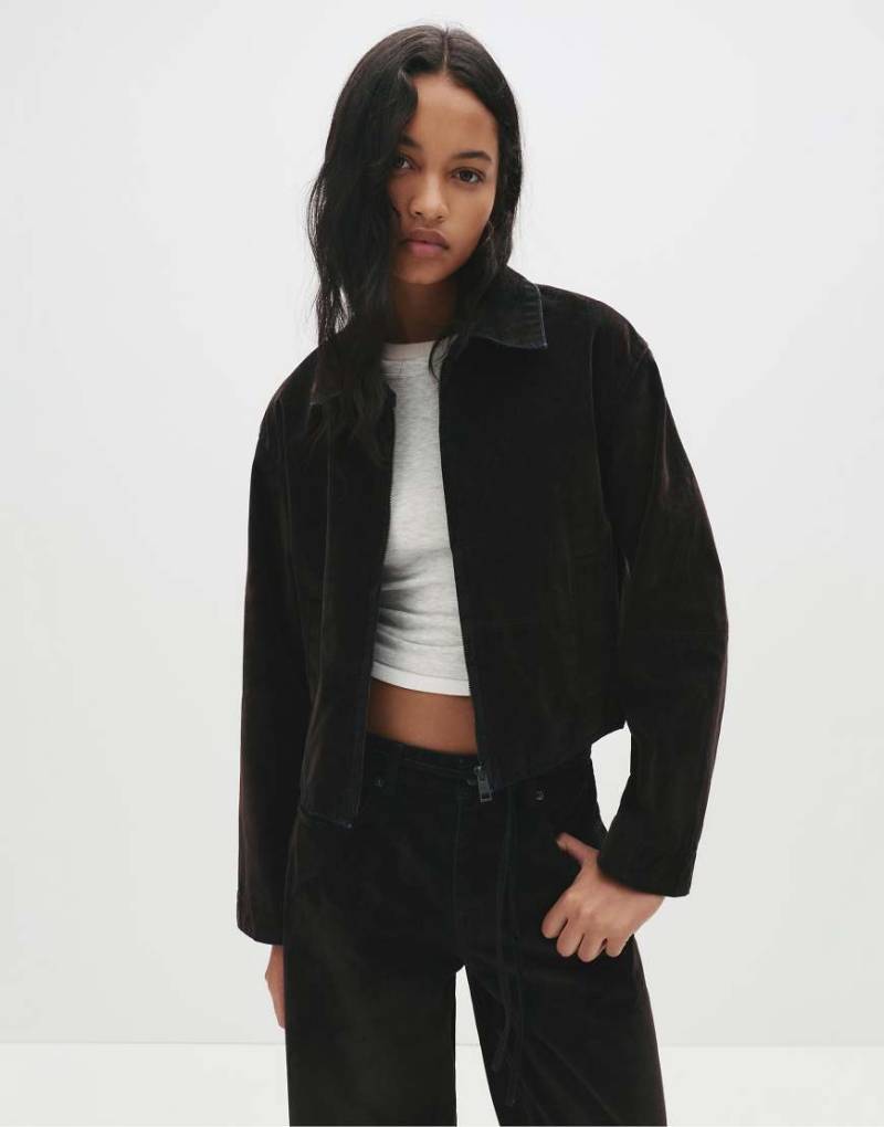 Pull & Bear - Twill-Jacke in Braun mit Reißverschluss-Brown von Pull & Bear