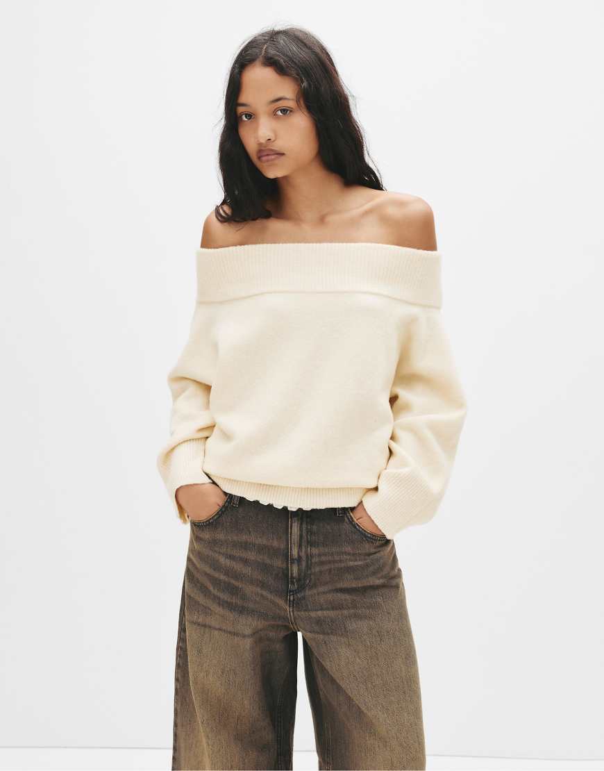 Pull & Bear - Weicher, asymmetrischer Strickpullover in Beige-Neutral Pull & Bear - Weicher, asymmetrischer Strickpullover in Beige-Neutral von Pull & Bear
