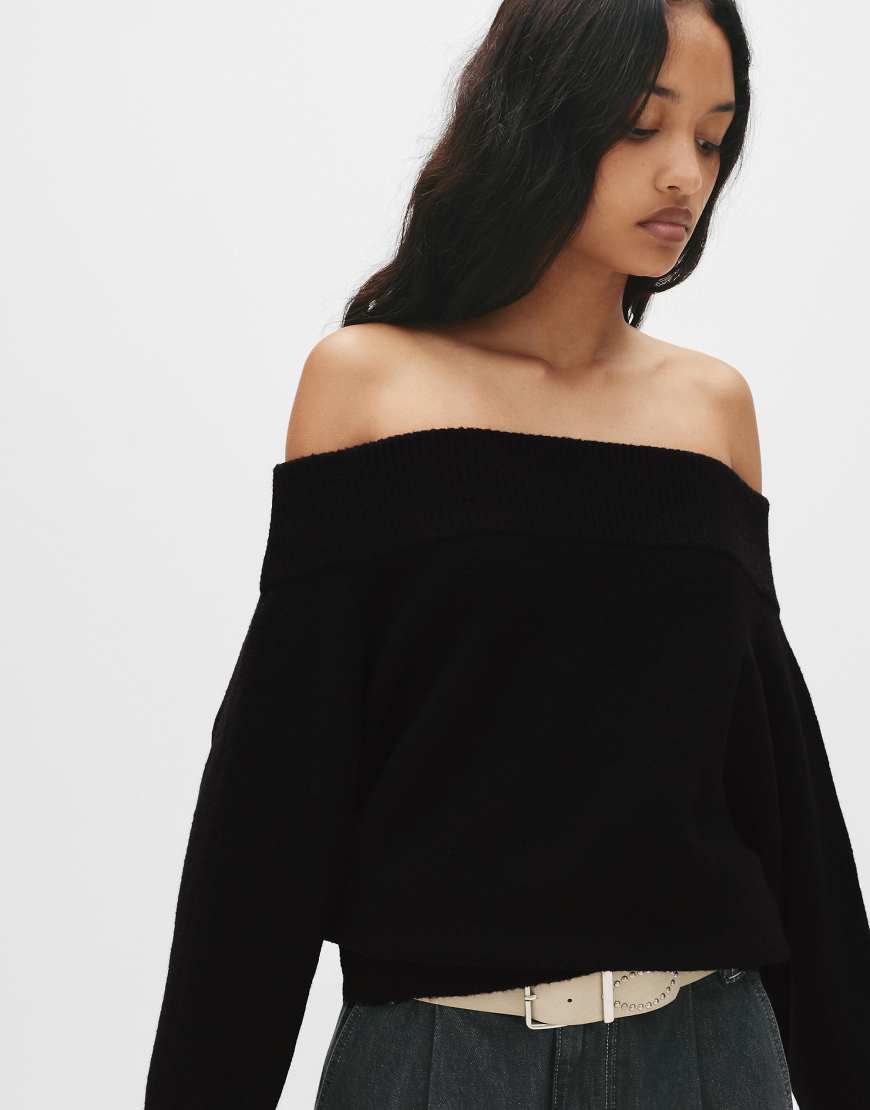 Pull & Bear - Weicher, asymmetrischer Strickpullover in Schwarz von Pull & Bear